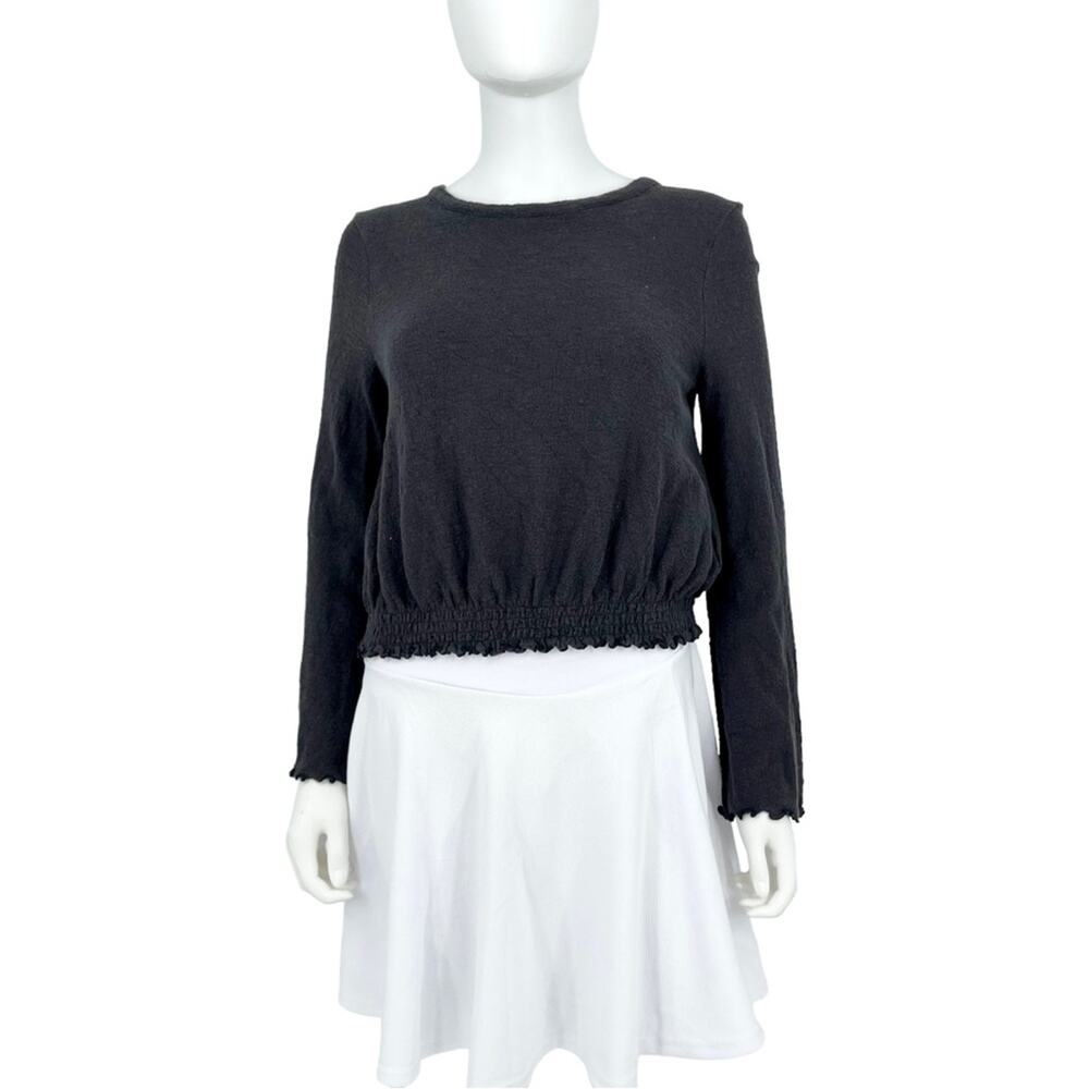 Madewell Women’s Scoop Neck Texture &‎ Thread Black Long Sleeve Bunched Sweater